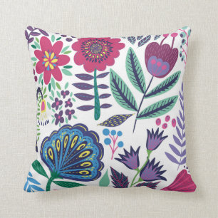 Cojín Decorativo Estampado de flores magenta del arte popular