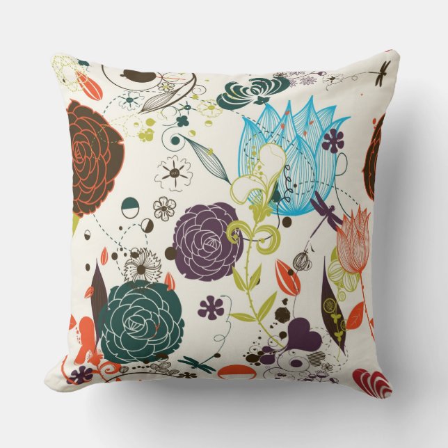 Cojín Decorativo Estampado de flores retro 2 (Anverso)