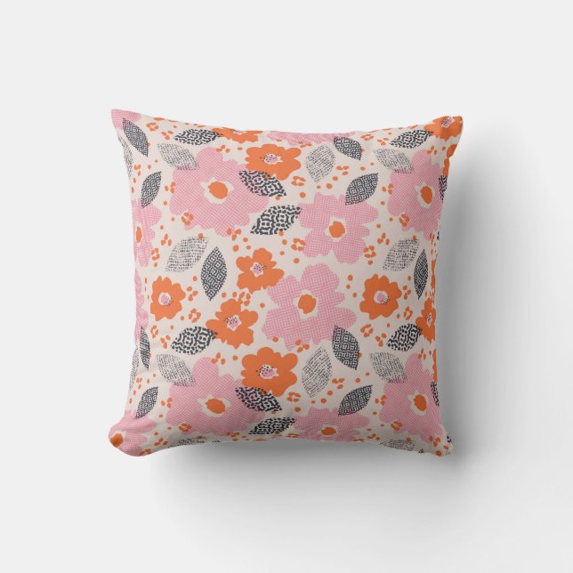 Cojín Decorativo Estampado de flores retro lindo (Anverso)