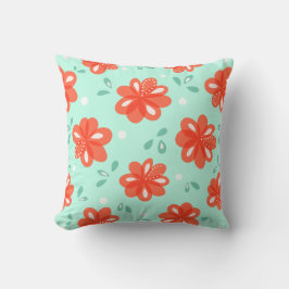 Cojín Decorativo Estampado de flores rojo verde decorativo alegre