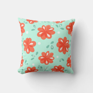 Cojín Decorativo Estampado de flores rojo verde decorativo alegre