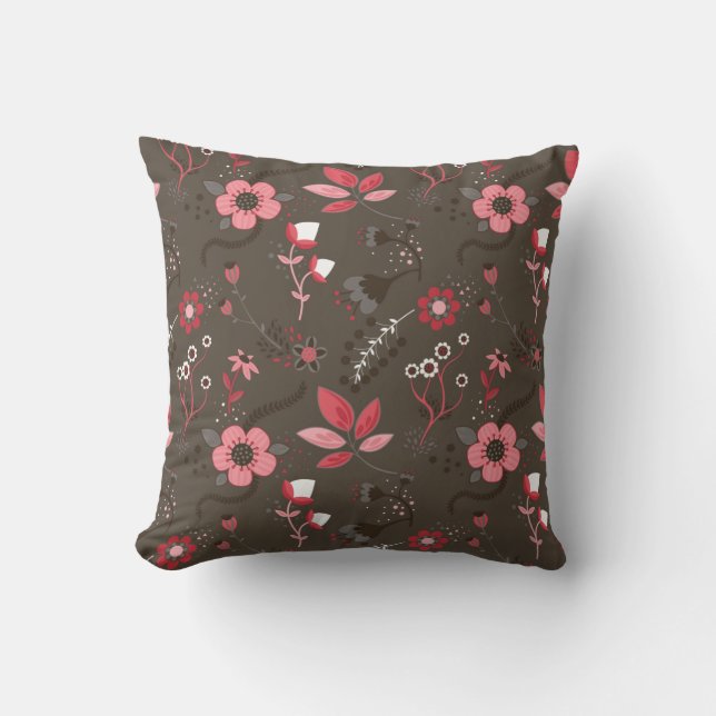 Cojín Decorativo Estampado de flores rosado de Brown (Anverso)
