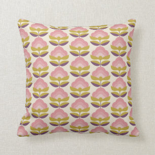 Cojín Decorativo Estampado de flores rosado y púrpura retro