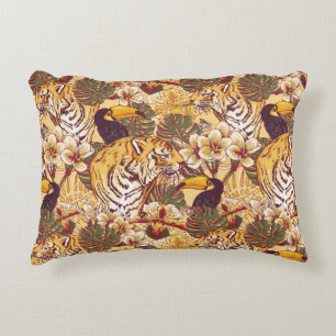 Cojín Decorativo Estampado de flores tropical con el tigre