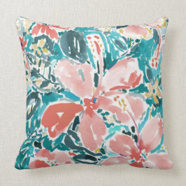 Cojín Decorativo Estampado de flores tropical de la acuarela del
