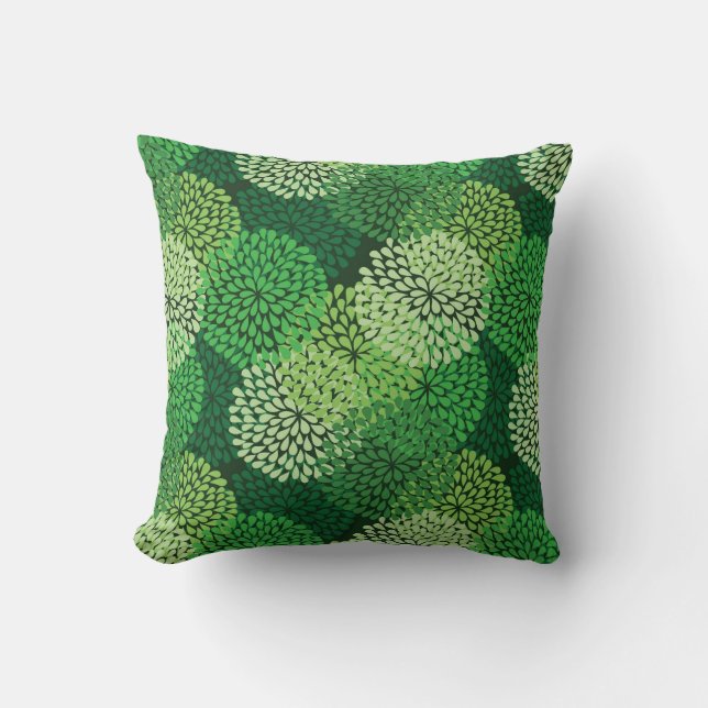 Cojín Decorativo Estampado de flores verde (Anverso)