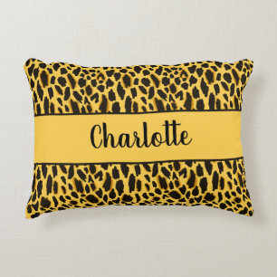 Cojín Decorativo Estampado de Guepardo Amarillo con Manchas Negras 