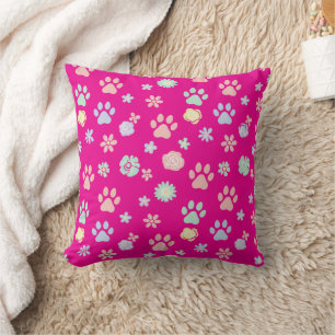 Cojín Decorativo Estampado de huellas de patas y flores en pastel s