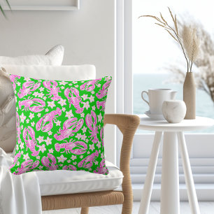 Cojín Decorativo Estampado de langosta elegante rosa verde 