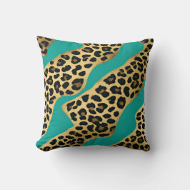 Cojín Decorativo Estampado de leopardo dorado y azul verdoso