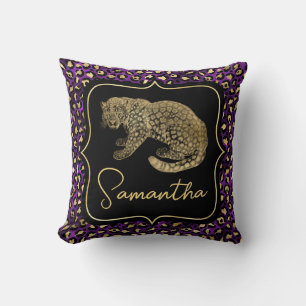 Cojín Decorativo Estampado de leopardo dorado y leopardo púrpura