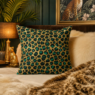 Cojín Decorativo Estampado de leopardo Glam Gold & Teal