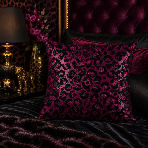 Cojín Decorativo Estampado de leopardo metálico de color burdeos os