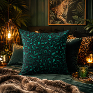 Cojín Decorativo Estampado de leopardo metálico turquesa vibrante