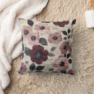 Cojín Decorativo Estampado de lino floral rústico rosado (7)