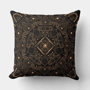 Cojín Decorativo Estampado de mandala con cuentas de perla de oro f