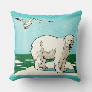 Cojín Decorativo estampado de oso polar y gaviotas