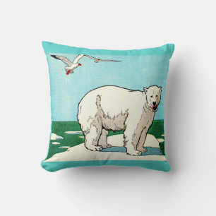 Cojín Decorativo estampado de oso polar y gaviotas