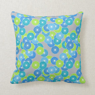 Cojín Decorativo Estampado de plores del art déco - azul y verde