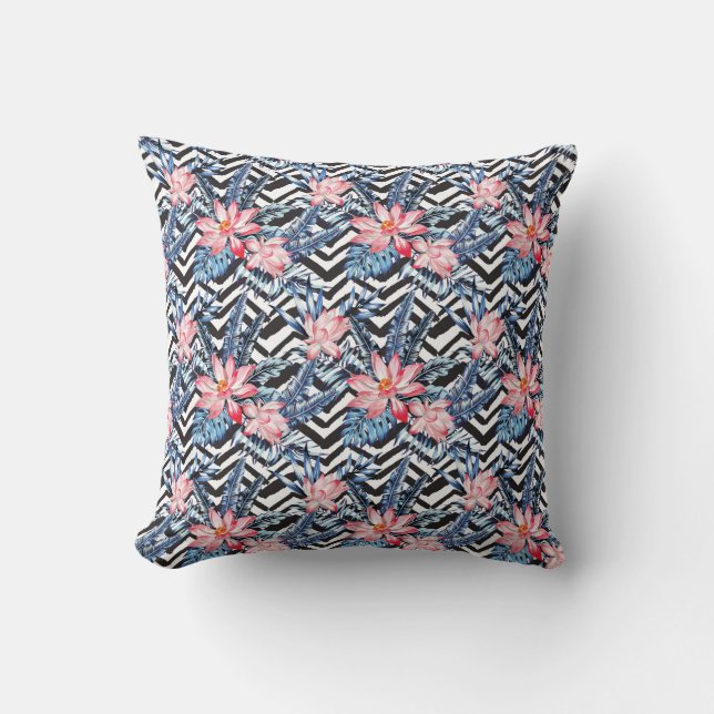 Cojín Decorativo Estampado de plores tropical de Lotus (Anverso)