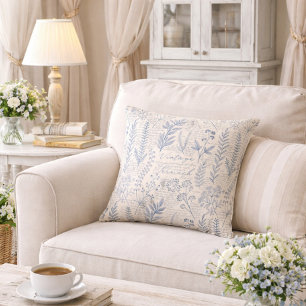 Cojín Decorativo Estampado de Toile Francés de Flor Silvestre Azul