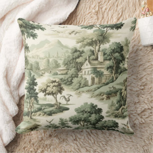 Cojín Decorativo Estampado de Toile Verde de Granja Francesa de Pue