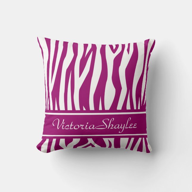Cojín Decorativo Estampado de zebra magenta con el texto de encargo (Anverso)