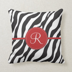 Cojín Decorativo Estampado de zebra rojo femenino del monograma