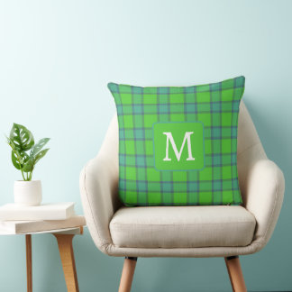 Cojín Decorativo Estampado escocés verde y azul monograma