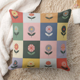 Cojín Decorativo Estampado Floral a Cuadros