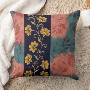 Cojín Decorativo Estampado floral a rayas vintage con acento botáni