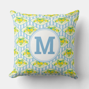 Cojín Decorativo Estampado floral de limones azules y amarillos ver