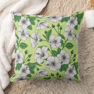 Cojín Decorativo Estampado floral tropical de Hibisco blanco