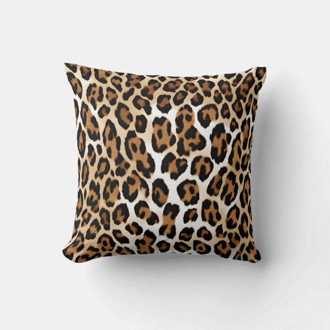 Cojín Decorativo Estampado Leopardo Marrón Blanco (Anverso)