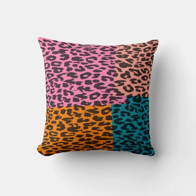 Cojín Decorativo Estampado leopardo retro (verde, rosa, púrpura, (Anverso)