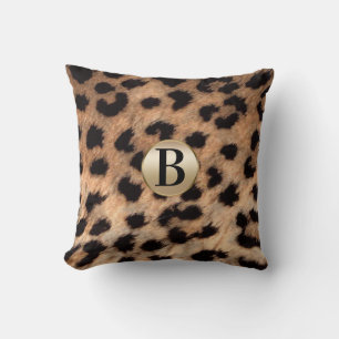 Cojín Decorativo Estampado Monograma Brillo Dorado Leopardo Guepard