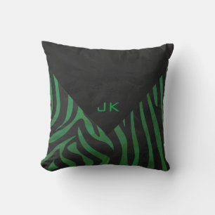 Cojín Decorativo Estampado Monograma de Cebra Negro y Verde