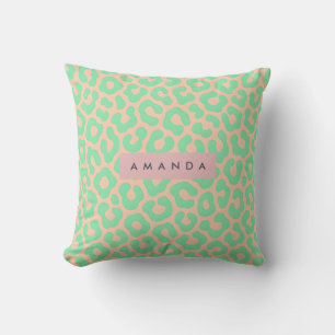 Cojín Decorativo Estampado Personalizado de Leopardo en Verde Menta