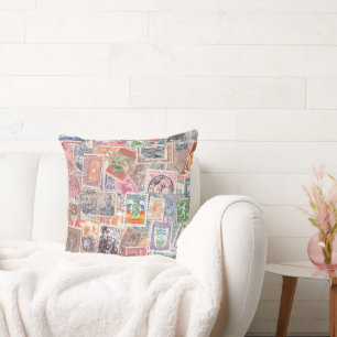 Cojín Decorativo Estampillas de época Decoración temática de viajes
