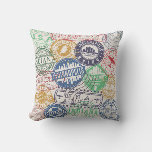 Cojín Decorativo Estampillas de Indianápolis: Juego de sellos de vi