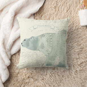 Cojín Decorativo Estandarte gris de oso polar con acuarela personal
