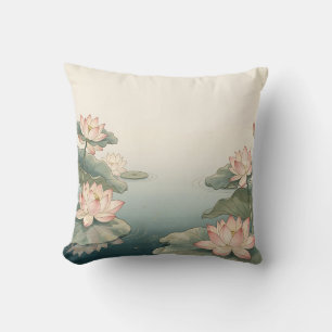 Cojín Decorativo Estanque de flores de loto rosadas serenidad zen