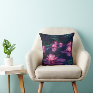 Cojín Decorativo Estanque de Loto Rosa Naturaleza Zen Medianoche