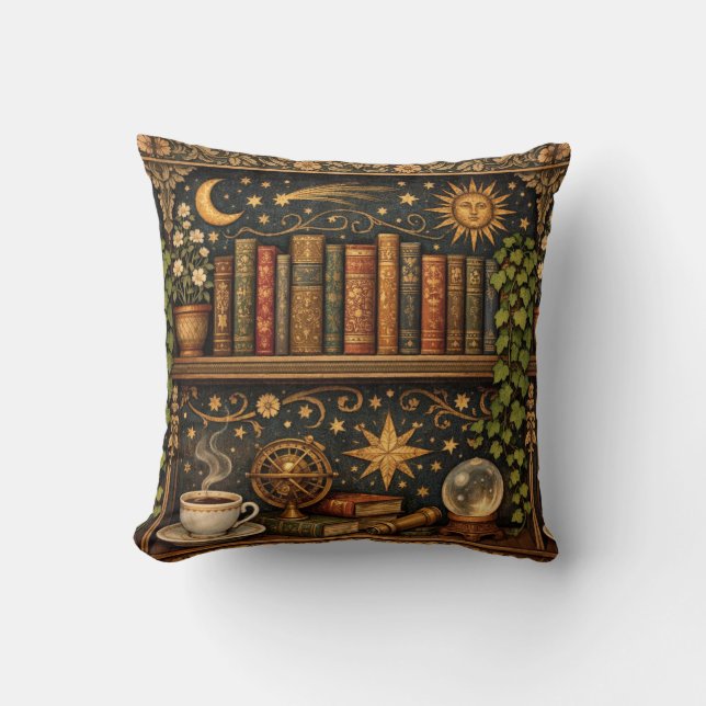 Cojín Decorativo Estantería de amantes de libros celestiales   (Anverso)