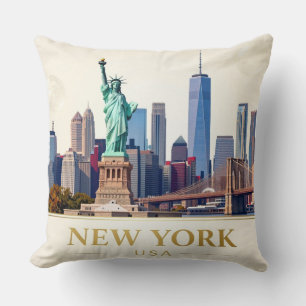 Cojín Decorativo Estatua de la Libertad de Nueva York y Manhattan �