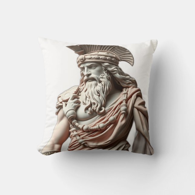 Cojín Decorativo Estatua del Guerrero Clásico de Pastel (Anverso)