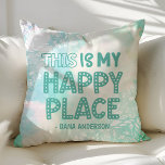 Cojín Decorativo Este Es Mi Lugar Feliz, Monograma Floral De Acuare<br><div class="desc">Bonito acento decorativo moderno que tira almohada. Ideal para el sofá o la cama. Decoración acogedora para cualquier habitación. Elija su propia forma: cuadrada,  rectangular,  lumbar o redonda.</div>