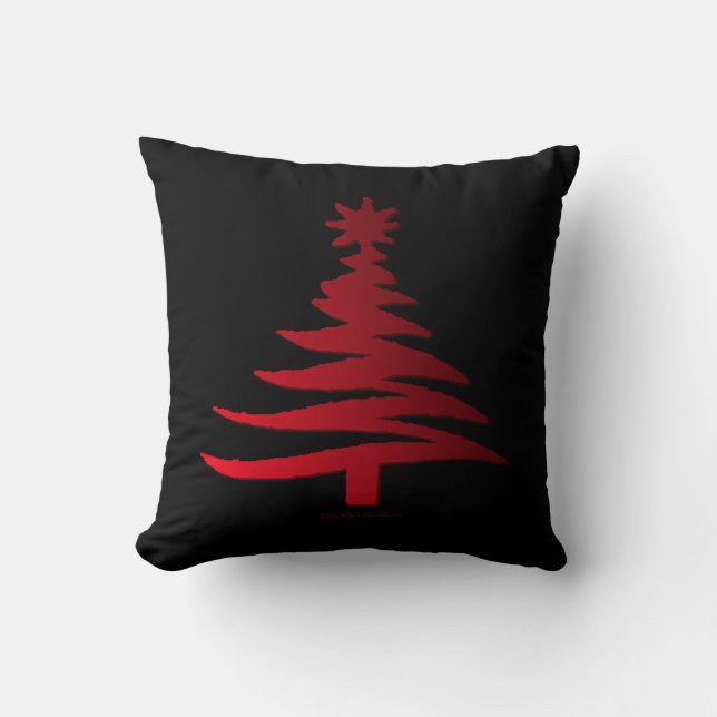 Cojín Decorativo Esténcil moderno de árbol de Navidad Imprimir rojo (Anverso)