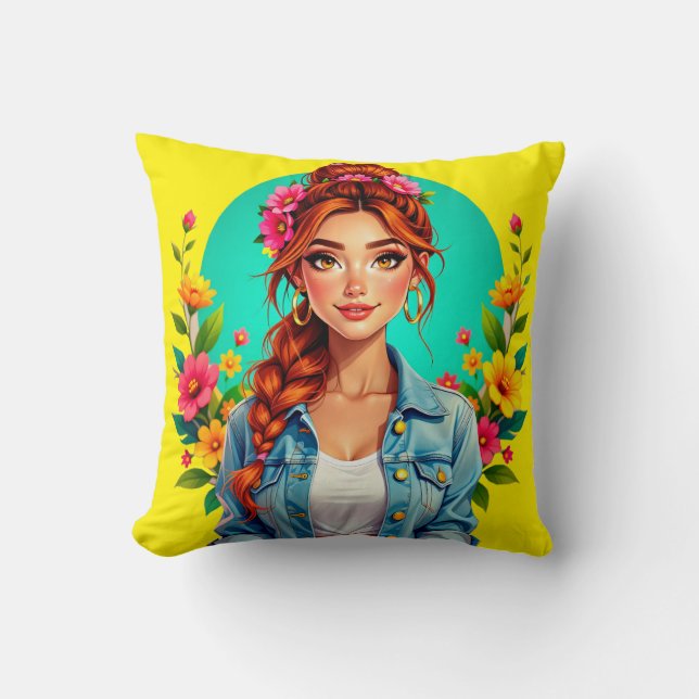 Cojín Decorativo Estética Chica adolescente - Retrato Personalizado (Anverso)