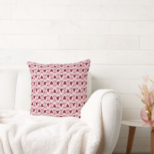 Cojín Decorativo Estética Coquette Corazón Burgundy y Cuadrícula Ga